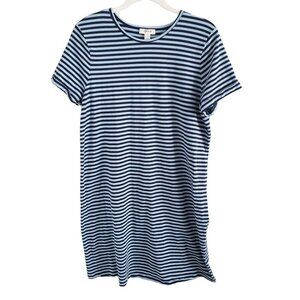 Style & CO Woman's Size L blue stripe Tee Shirt Dress Roll Sleeve Very Soft